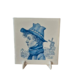 Bedrukte tegel incl stander Jongen blauwe tinten