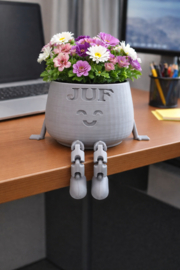 Bloempotje “JUF” met gezicht en bungelbeentjes – Decoratief & Cadeau