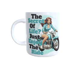 Bedrukte beker - thee mok - the secret of life just enjoy the ride - motor - vrouw