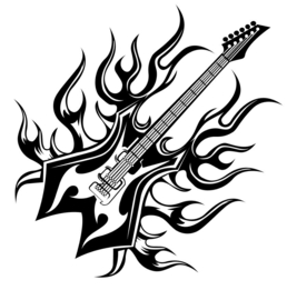 Muursticker Gitaar met vlammen - Muziek - Decoratief - Afmeting 50x50 cm