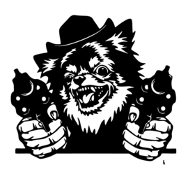 Raam - Auto sticker Boze hond  - Dog  met pistool  - Alarm - Waarschuwing