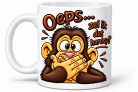 Grappige Mok - Beker  330 ml – Humor Beker met Aap  - spreuk  Oeps zei ik dat hardop