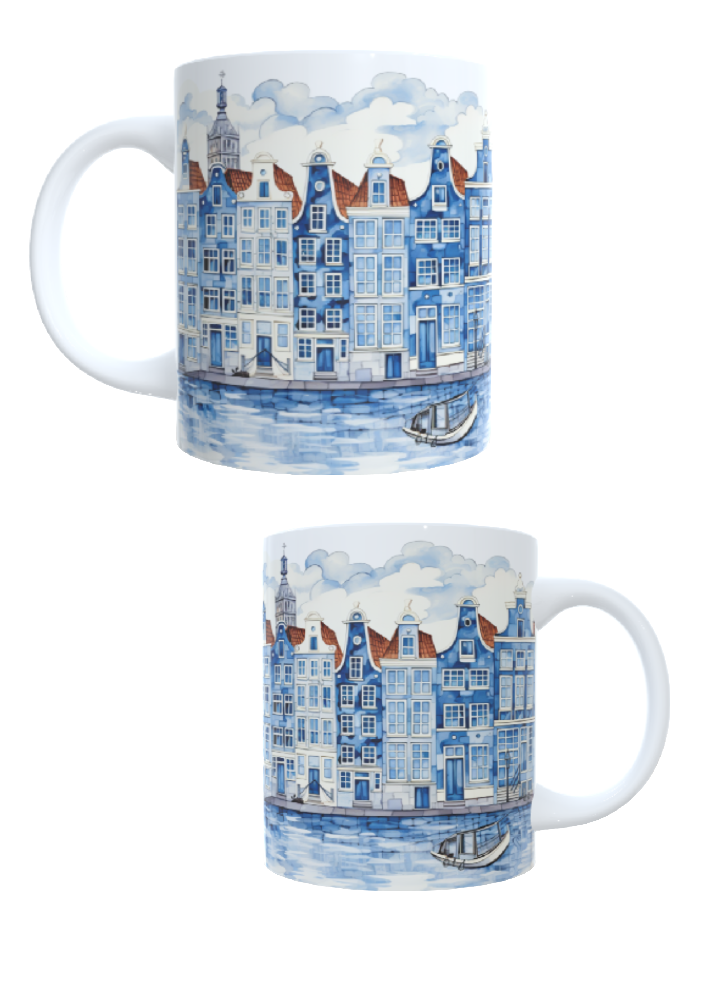 Bedrukte koffie beker - thee mok - blauwe amsterdamse huisjes - bleu houses