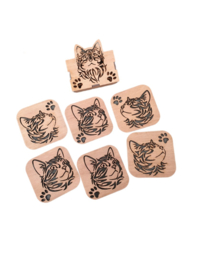 Houten onderzetters poezen - poes incl houder