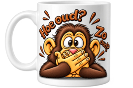 Grappige Mok - Beker  330 ml – Humor Beker met Aap  - spreuk Hou Oud / Zo oud  – Verjaardagscadeau – Cadeau voor Man of Vrouw