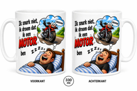 Bedrukte beker - mok  - motor - rijder - spreuk Ik snurk niet ik ben stationair aan het draaien