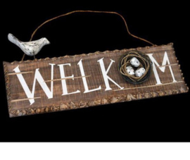 Houten welkom bordje