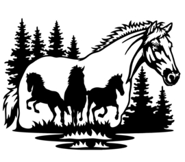 Muur sticker paarden - auto - aanhanger sticker