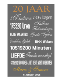 Tekstbord - spreukenbord - 20 jaar samenwonen - getrouwd - feest
