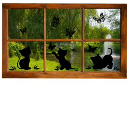 Raam sticker 3 poezen met vlinders