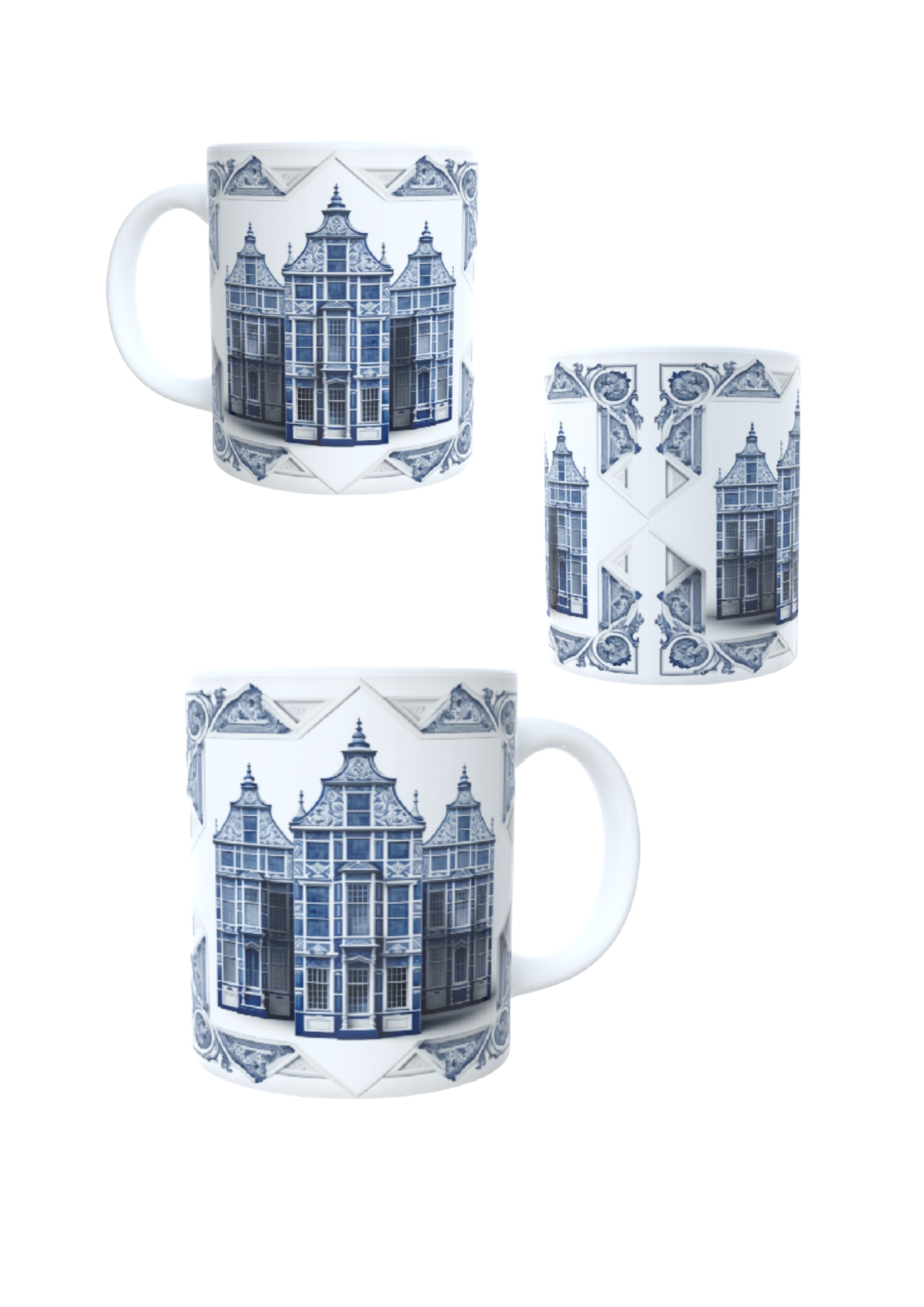 Bedrukte koffie beker - thee mok - blauwe amsterdamse huisjes - bleu houses