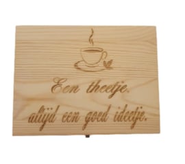 Houten Theedoos gegraverd met tekst Theetje Verjaardag / Moederdag