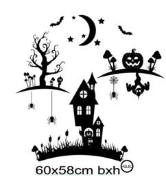 Halloween raamsticker spookhuis en pompoen set 3