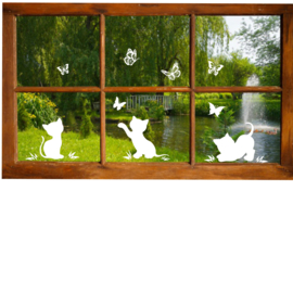 Raam sticker 3 poezen met vlinders