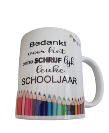Bedrukte beker - mok Bedankt  Schooljaar - Meester - Juf - verjaardag