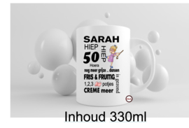 Leuke bedrukte beker voor 50 jarige Sarah