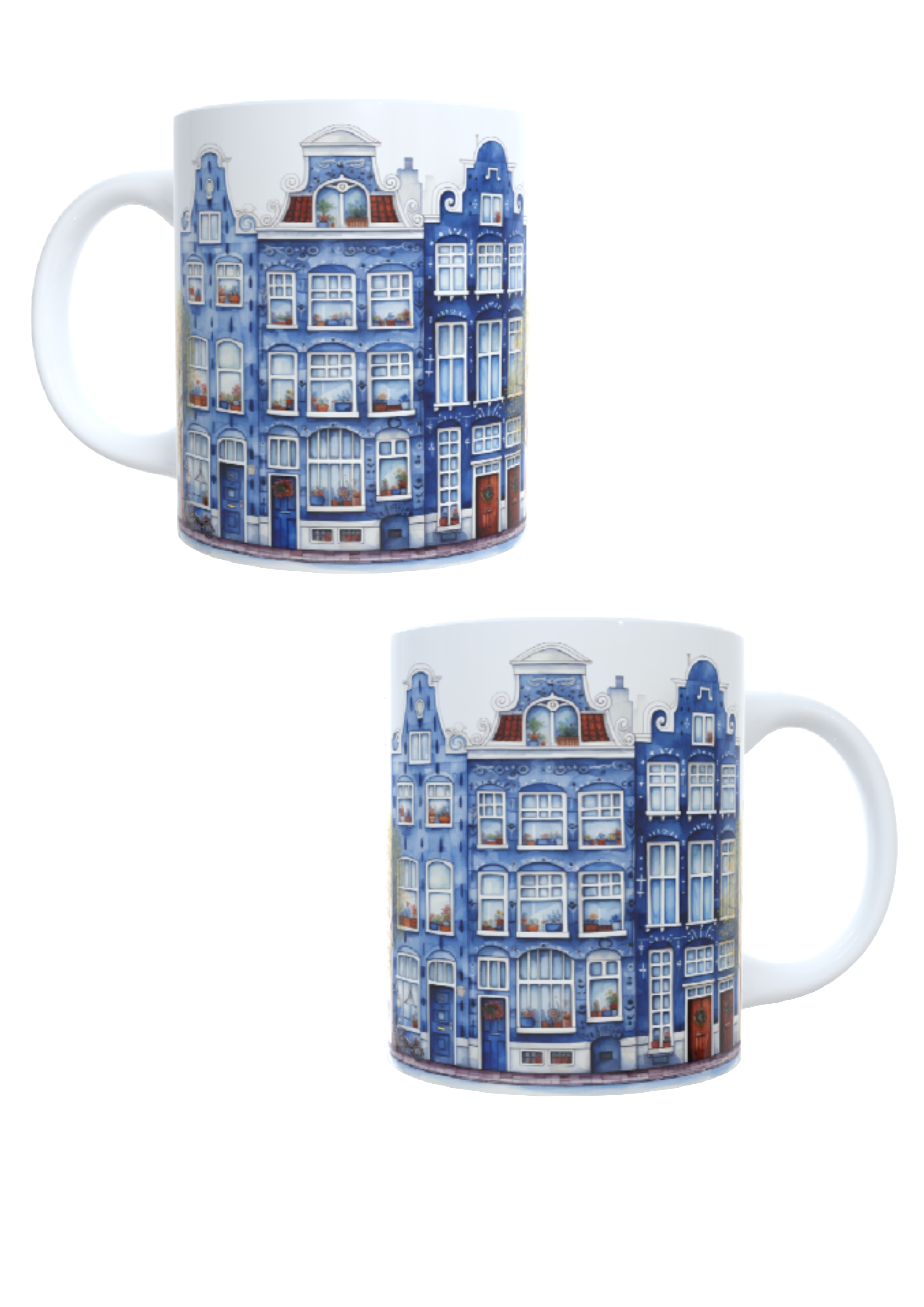 Bedrukte koffie beker - thee mok - blauwe amsterdamse huisjes - blue houses