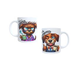 Bedrukte beker - spreuk Before coffee - fully caffeinatad - afbeelding hond