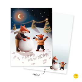Wenskaart Happy New Year vosjes