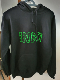 Lekker warme hoodie met opdruk Indo.( Zwarte hoodie met Groene opdruk )