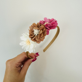 Haarband - Bloemen Roze/Bruin/Wit