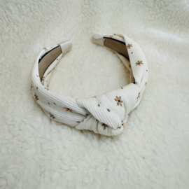 Knoop haarband - Rib Beige Bloem