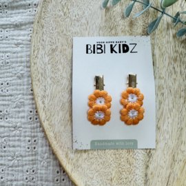 Haarspeld - Bloemen Orange/Ecru