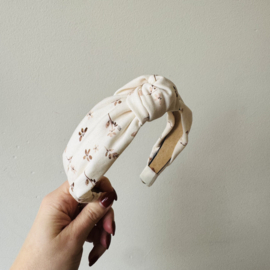 Knoop Haarband - Beige bloemen