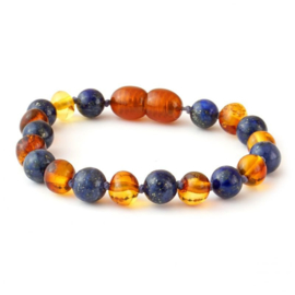 Barnsteen Armbandje - cognac barnsteen en lapis lazuli