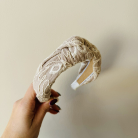 Knoop haarband - Ecru Bloemen