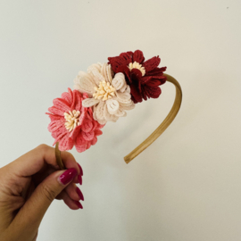 Haarband - Bloemen rood/sand/roze