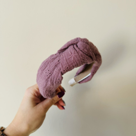 Knoop haarband - broderie Paars