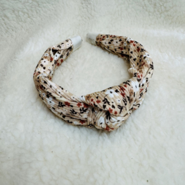 Knoop haarband - Rib Beige Bloemetjes