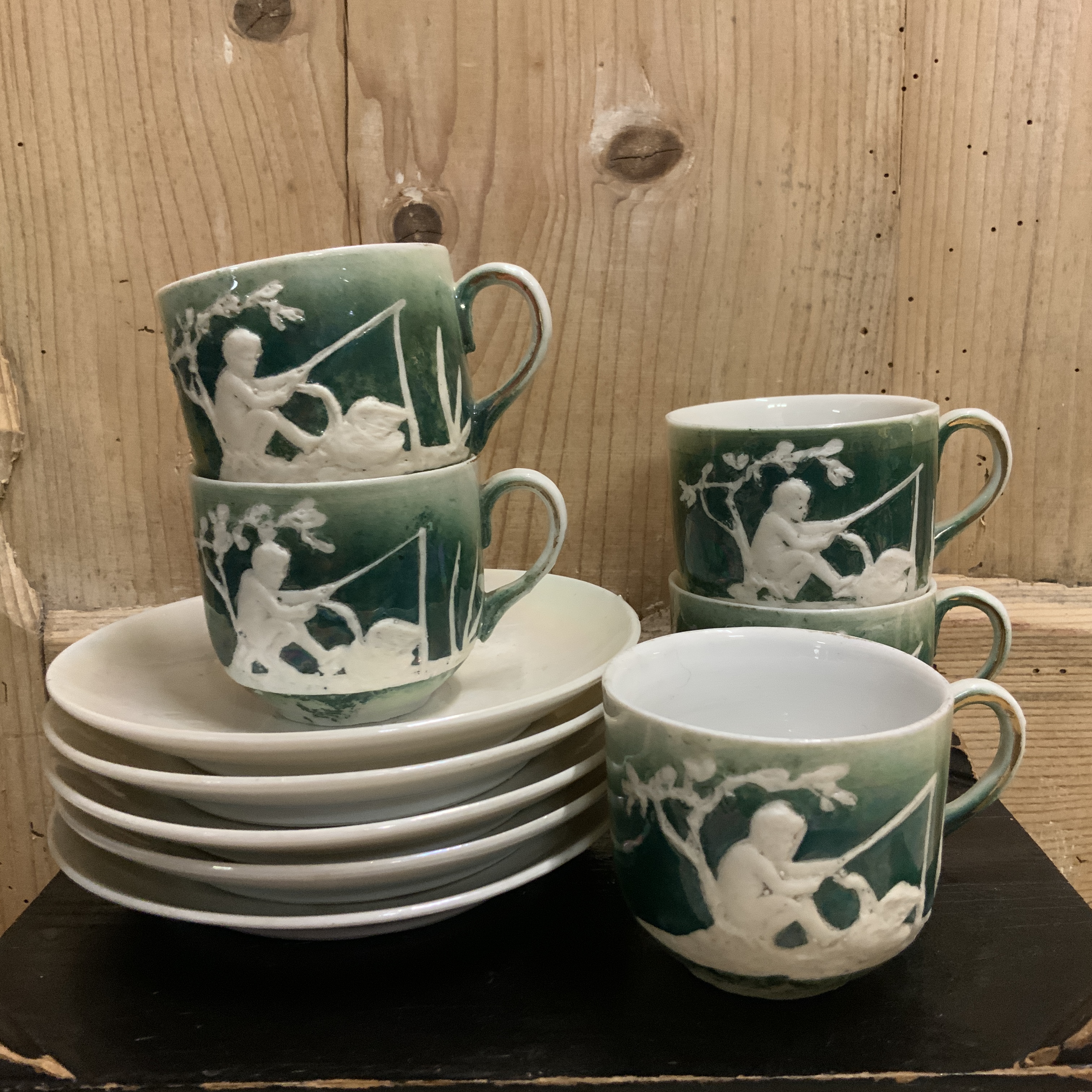 Set van 5 antieke kop en schoteltjes