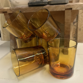 Set van 6 vintage water glazen, amberkleurig