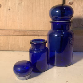 Set vintage voorraad potten van blauw glas