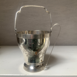 Verzilverd, vintage ijsemmertje met klontjes tang