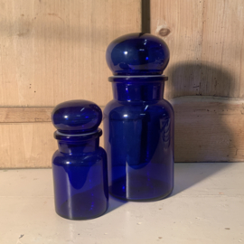 Set vintage voorraad potten van blauw glas