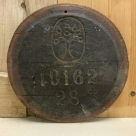 Deksel van oud biervat ORANJEBOOM