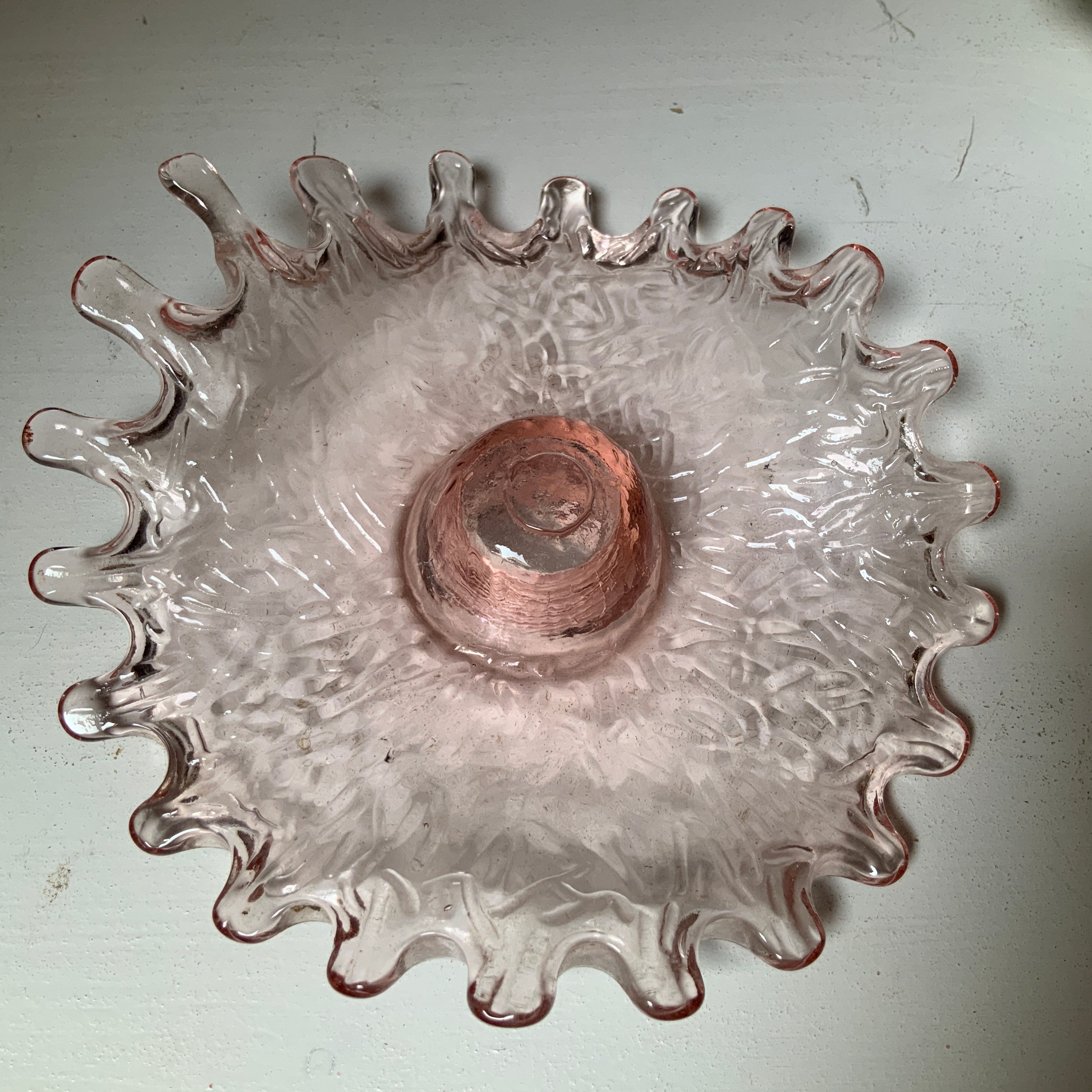 Vintage kandelaar,  roze glas