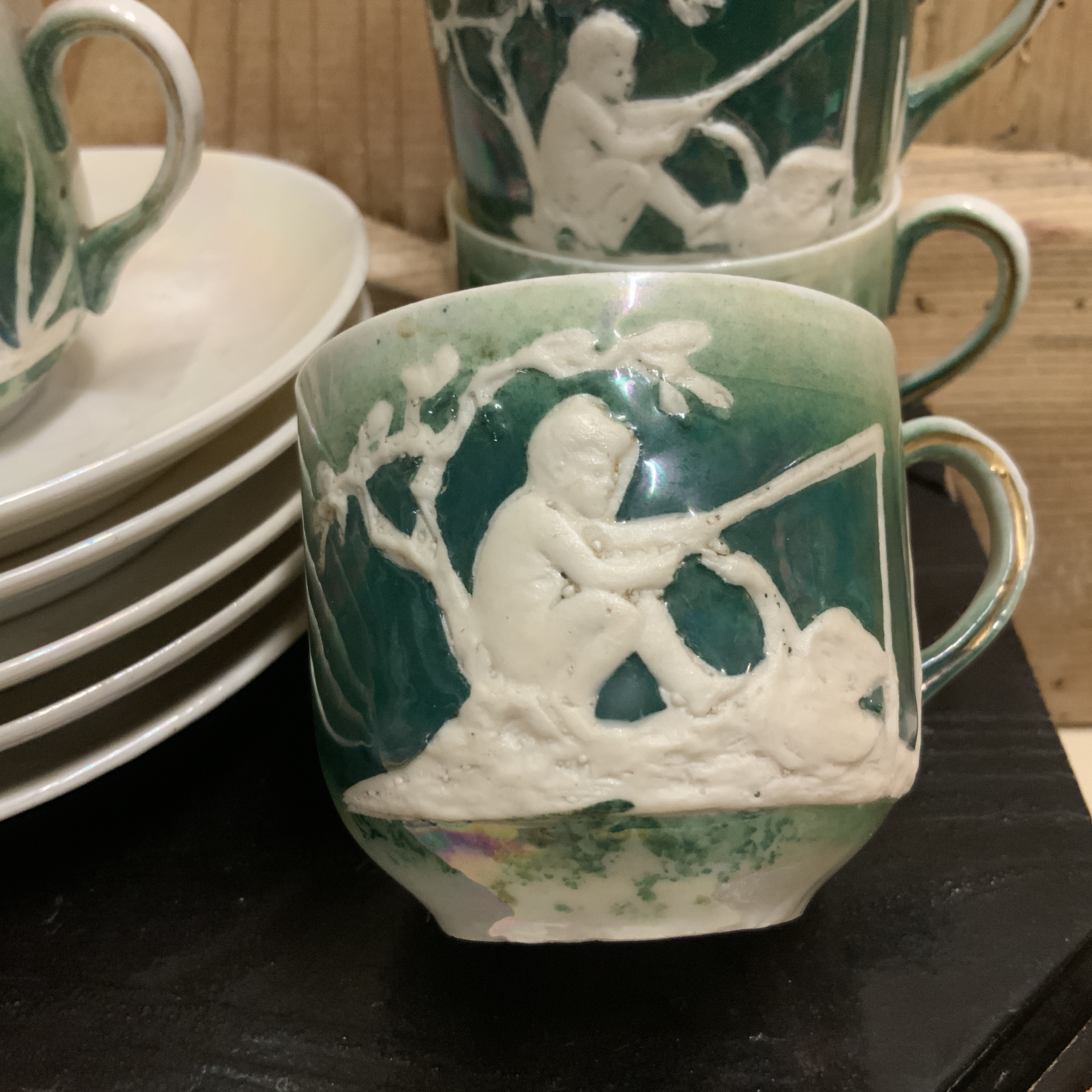 Set van 5 antieke kop en schoteltjes