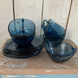 VERECO FRANCE koffiekopjes van blauw glas