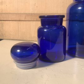 Set vintage voorraad potten van blauw glas
