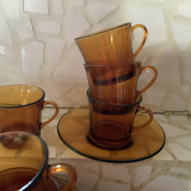 Set van 6 amberkleurige DURALEX koffie kopjes