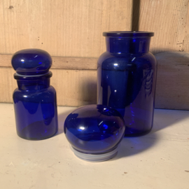 Set vintage voorraad potten van blauw glas