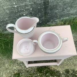 Roze roomsetje. Melkkan en suikerpot