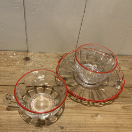 Set van 2 DURALEX thee- of punch kop en schotels