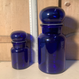 Set vintage voorraad potten van blauw glas