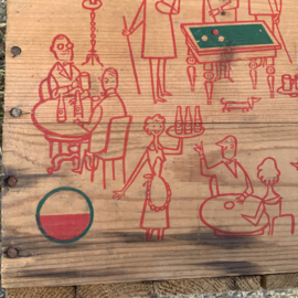 Vintage ( bier) kistje met houten blokken. ( kistenfabriek A. De Haan & Zn. Amsterdam)