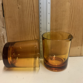 Set van 6 vintage water glazen, amberkleurig